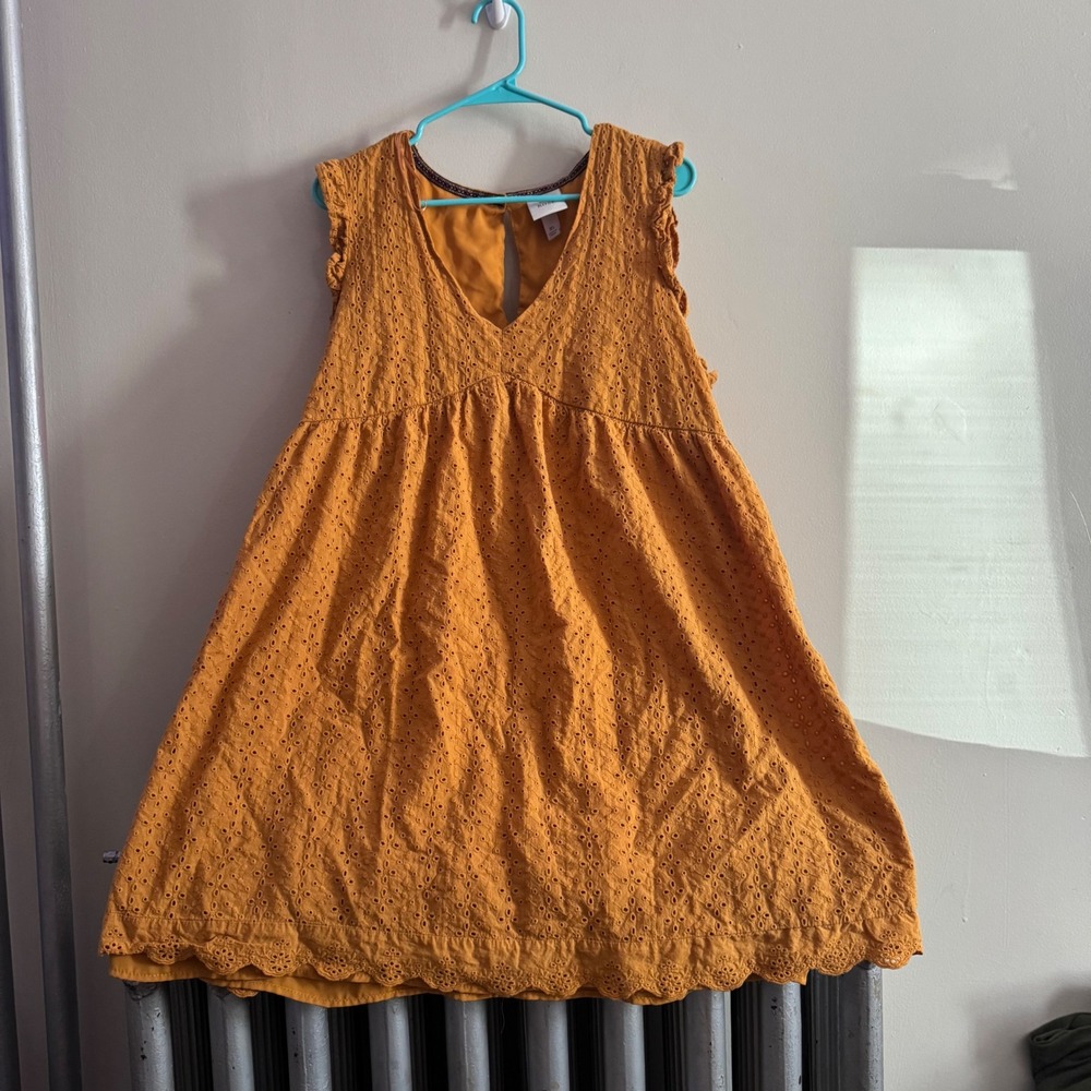 Knox Rose Women's XL Mustard Yellow Ruffle Sleeve Mini Dress Boho Indie